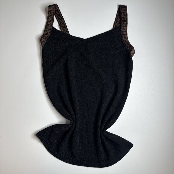 Black Metallic Knit Cami Logo Strap Top Y2K Clubwear Stretchy Tank S - Picture 3 of 8